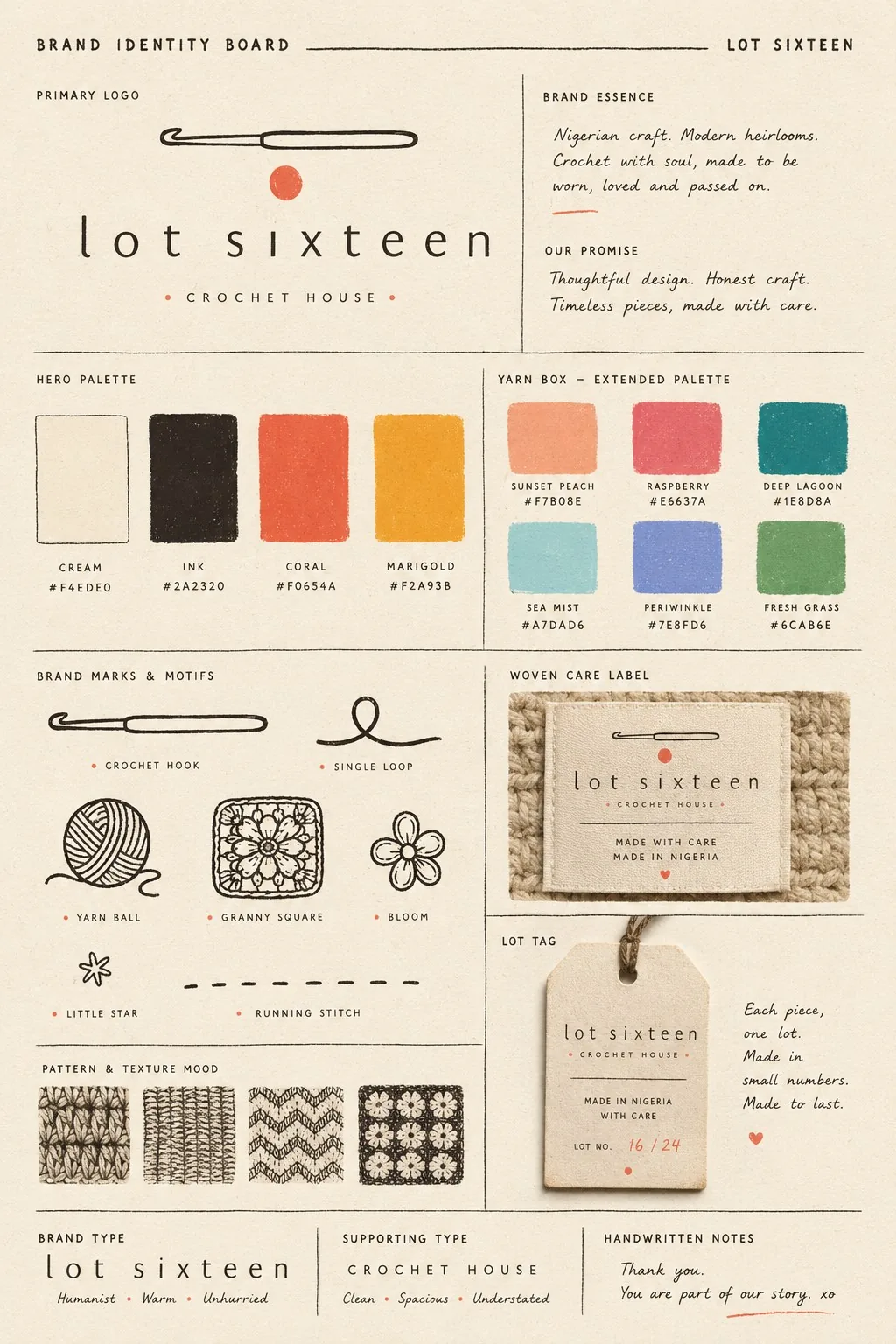 Lot Sixteen identity board