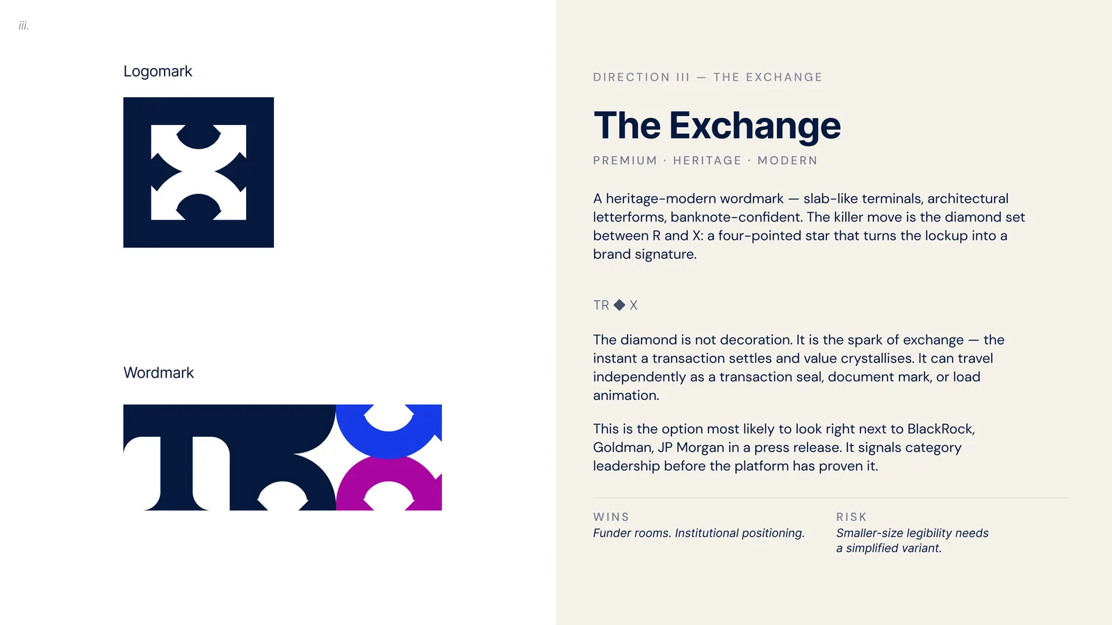 TRX Africa logo direction, The Exchange colour wordmarks