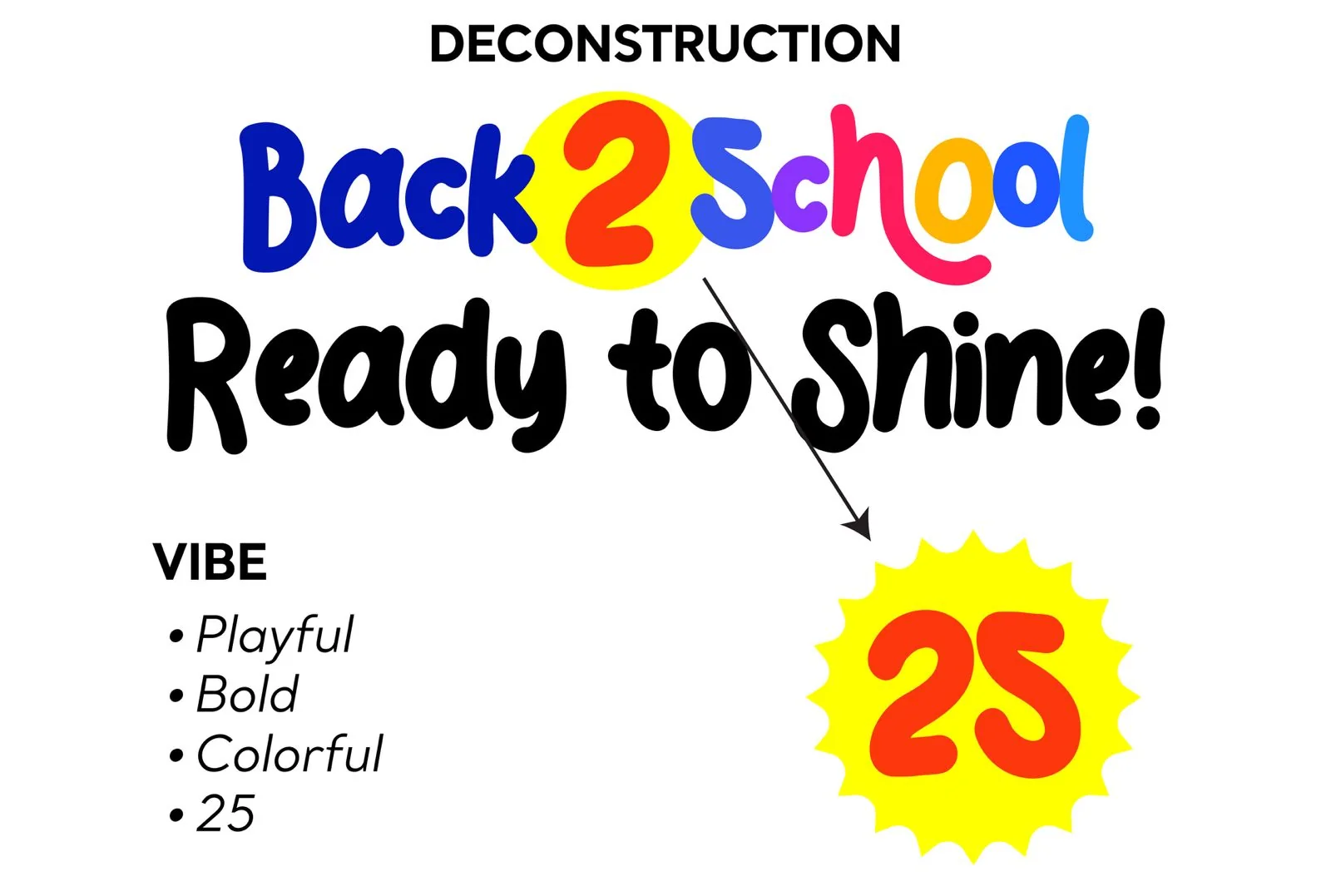 Concept deconstruction sheet: the Back 2 School wordmark with the 2 also reading as 25
