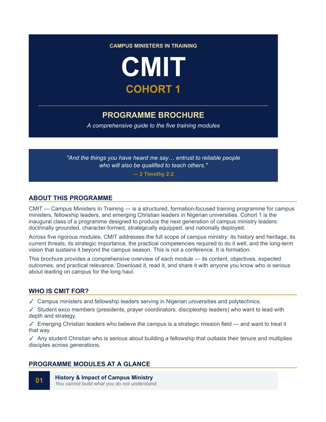 CMIT programme brochure cover