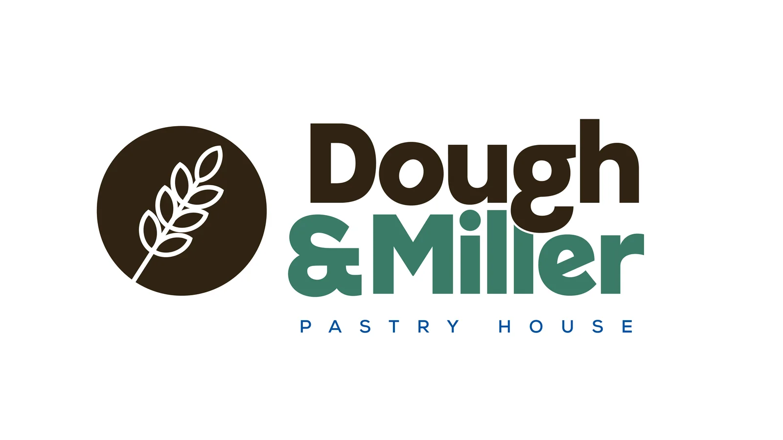 The redesigned Dough & Miller logo, a wheat badge with the wordmark and Pastry House