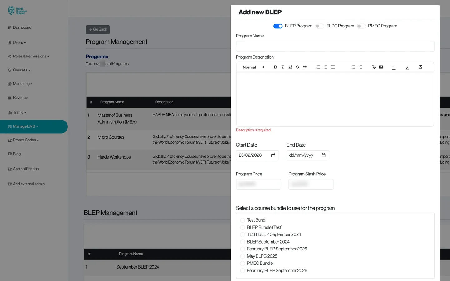 Program management as Hardé had it, adding a BLEP cohort, figures blurred