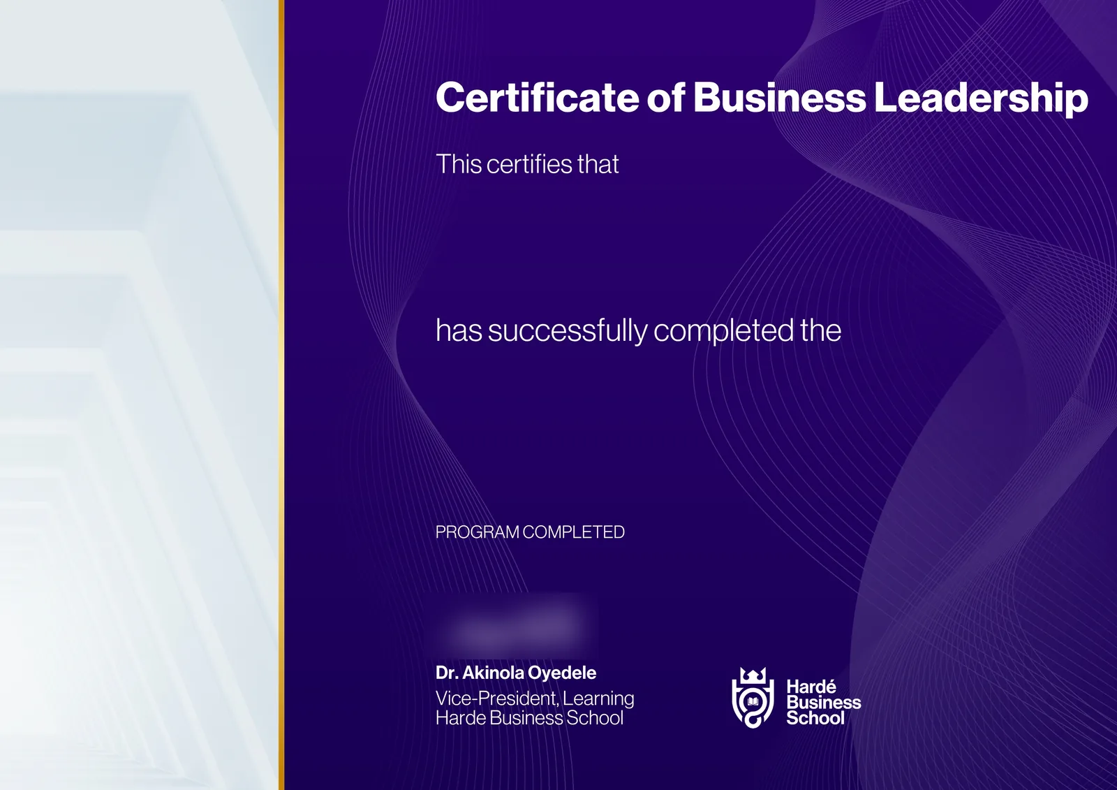 The BLEP certificate of business leadership in deep violet