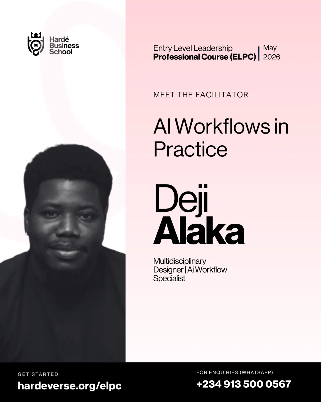 The ELPC May 2026 facilitator flyer: Deji Alaka on AI Workflows in Practice