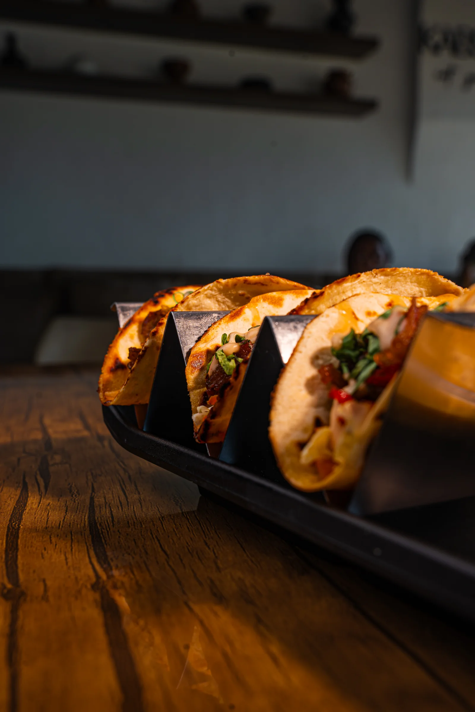 Asun tacos on a slate board