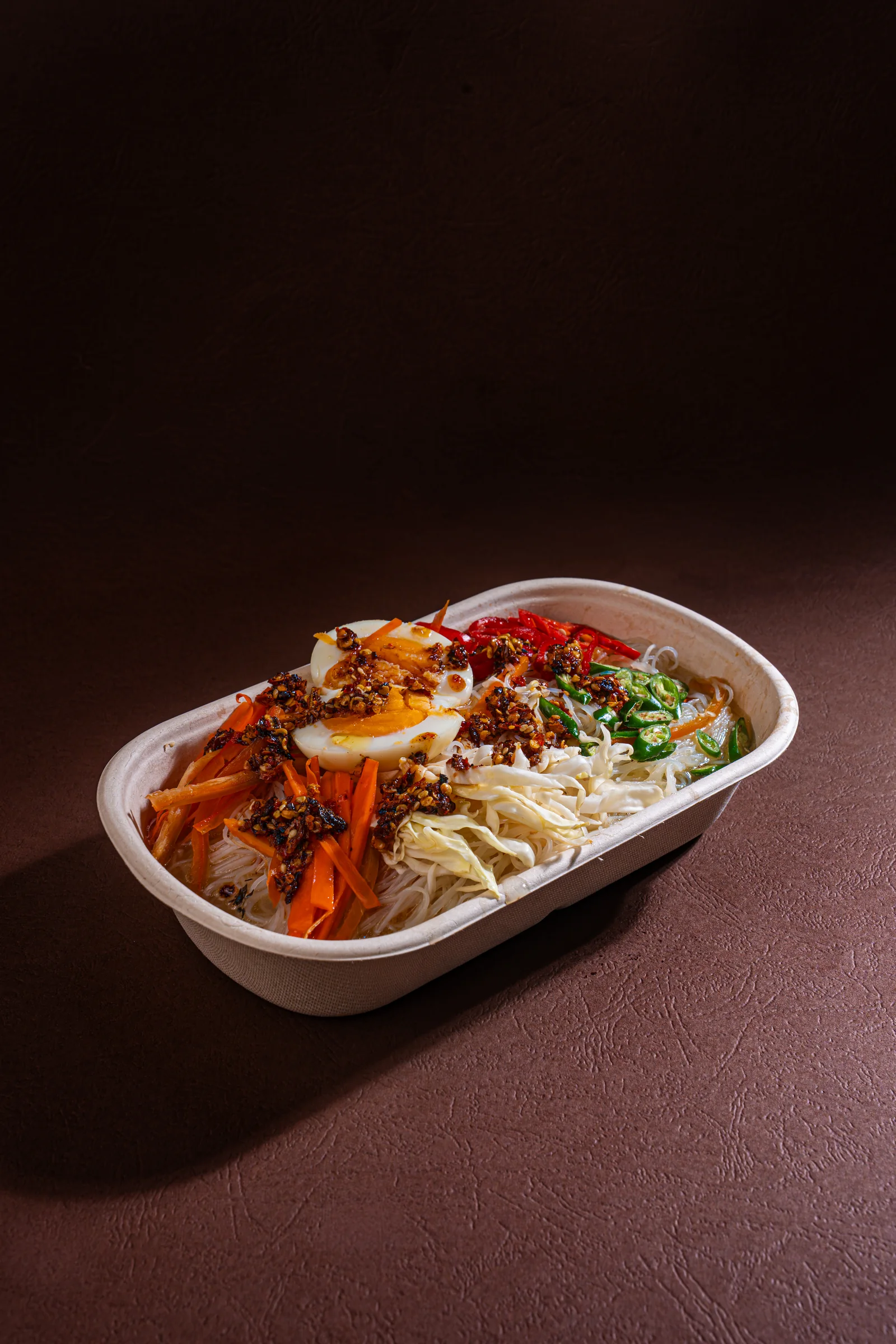 Rice noodles in a branded box