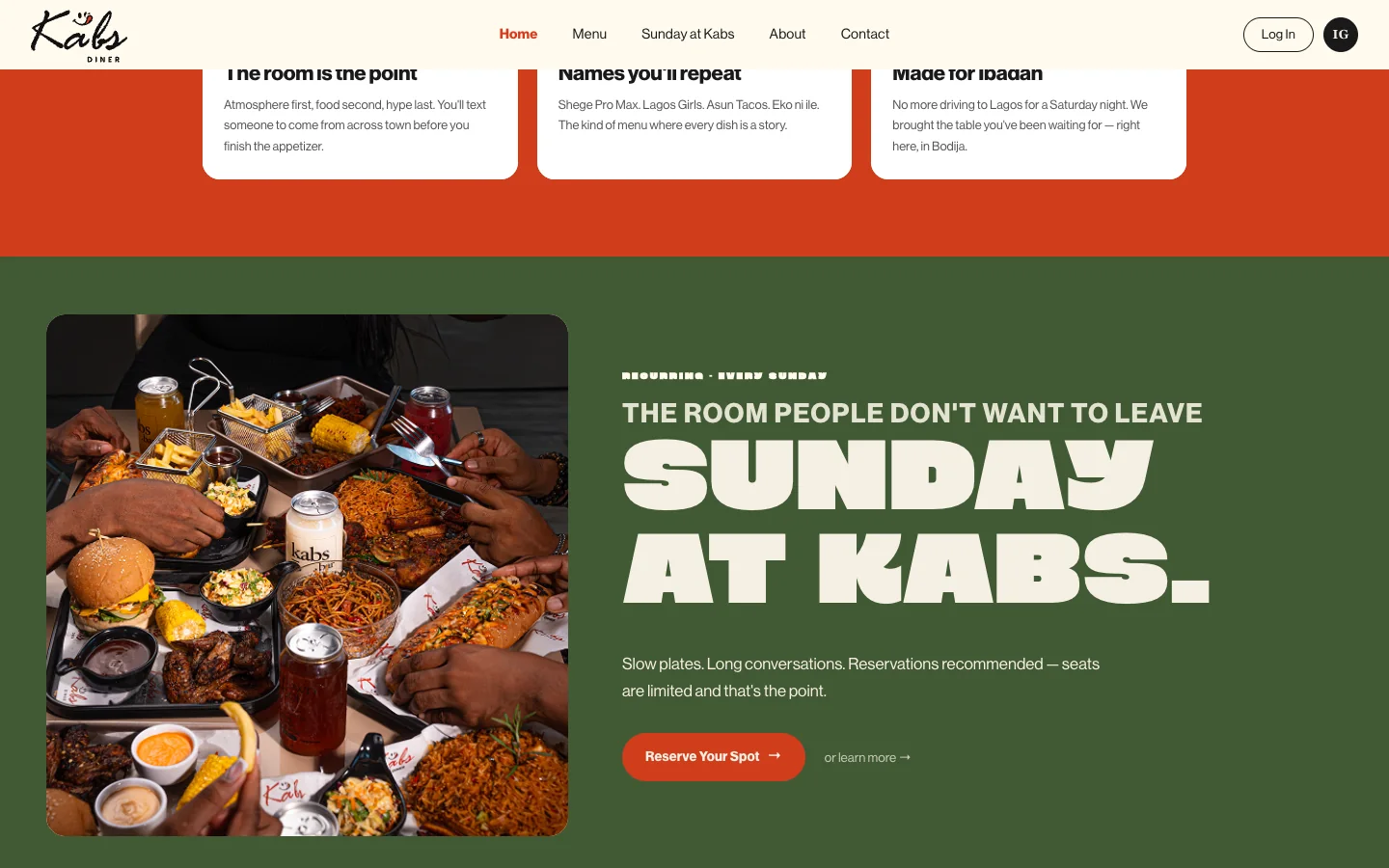 Website Sunday at Kabs reservations section