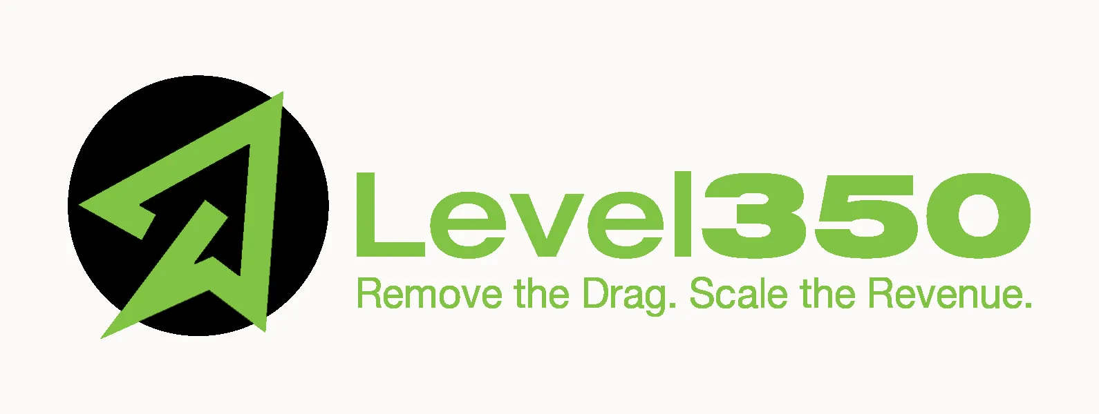 Level350 primary lockup, green mark with charcoal wordmark