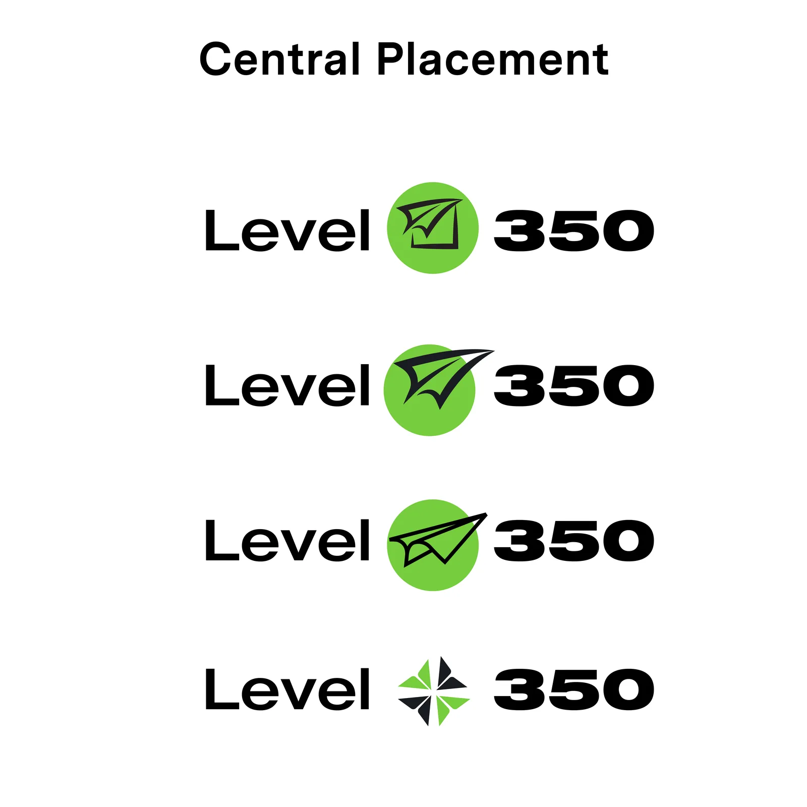 Central-placement Level350 lockups, the mark set between Level and 350