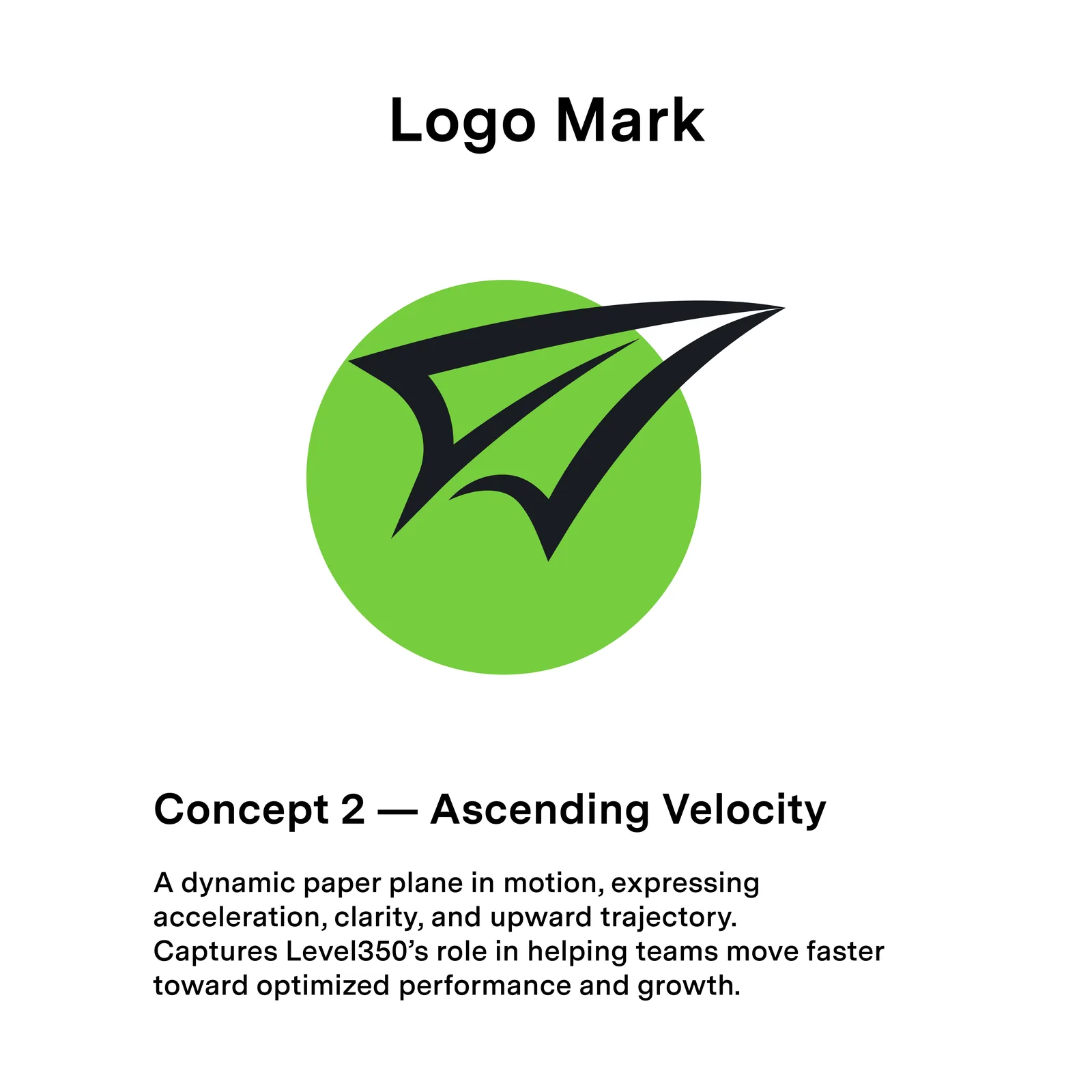 Concept 2, Ascending Velocity, a dynamic paper plane in motion on a lime disc