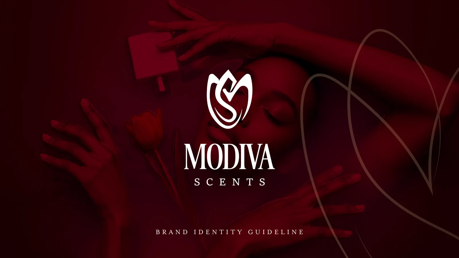 Brand guideline, the tulip mark over a red-lit product photo