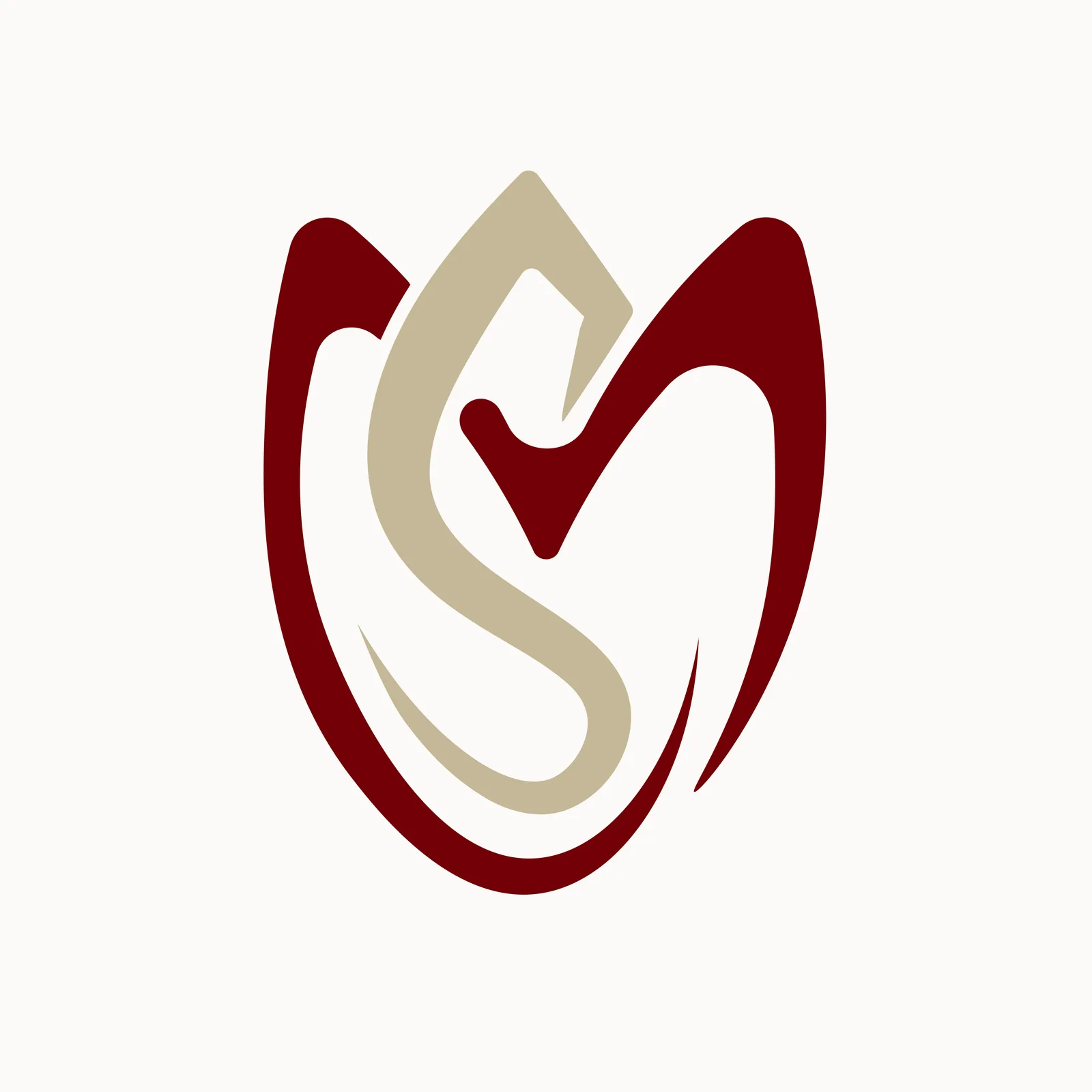 Modiva tulip logomark, oxblood petals with a champagne S