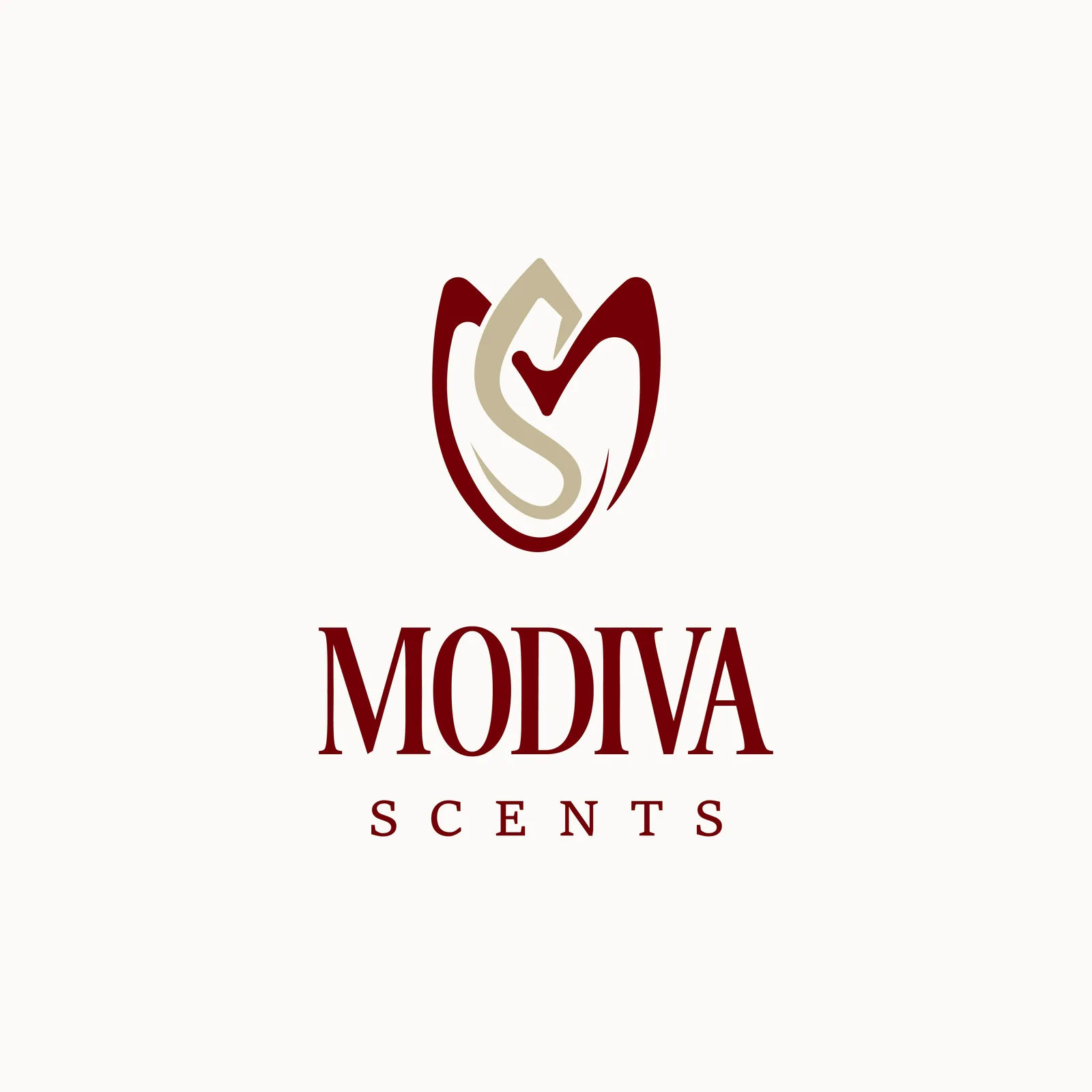 Modiva Scents primary lockup, tulip mark above the serif wordmark