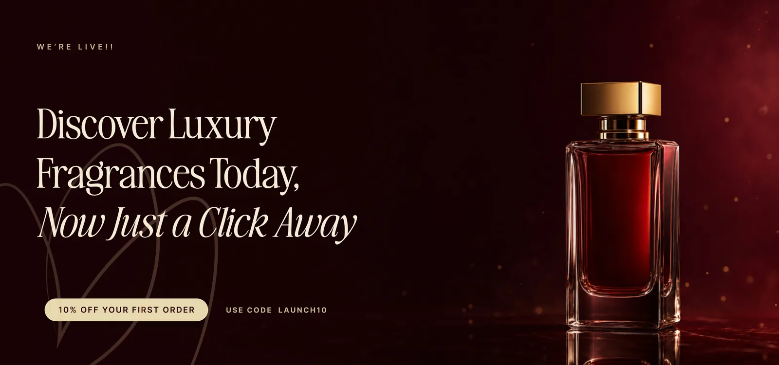 Modiva Scents launch web banner, backlit bottles and lockup in wide format