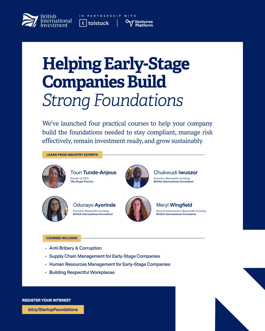 The same announcement layout on the navy Ventures Platform skin