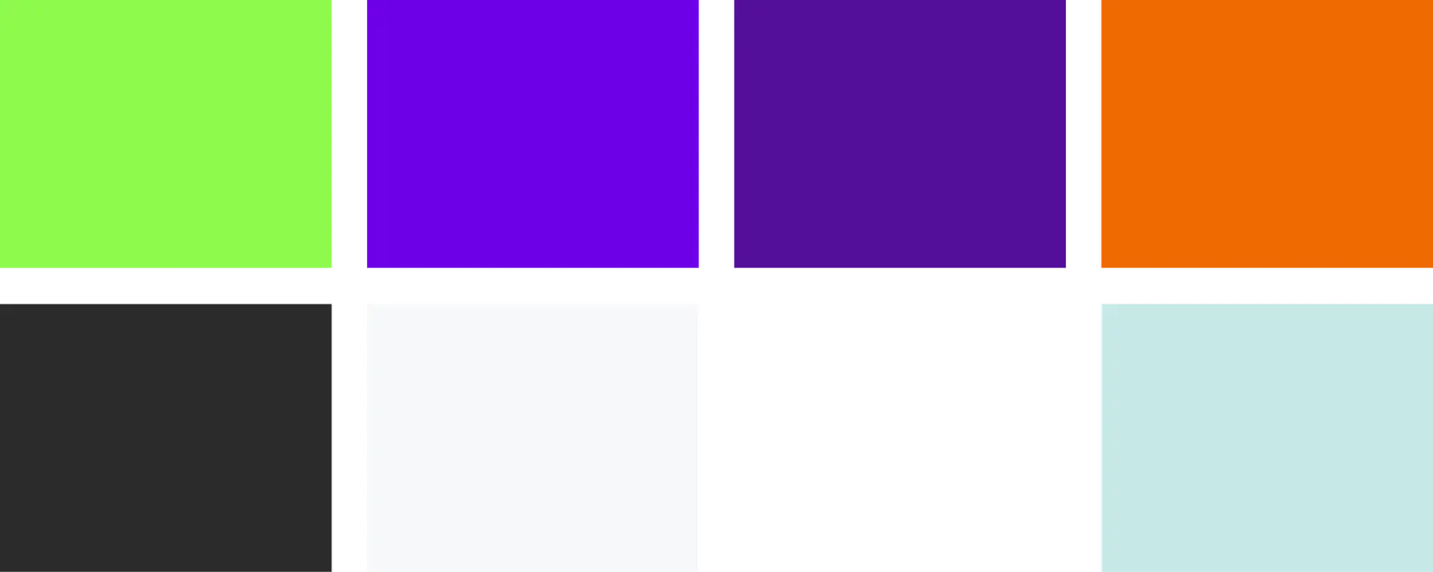 The TradeGROW palette: lime green, purple, deep purple, orange and near-black