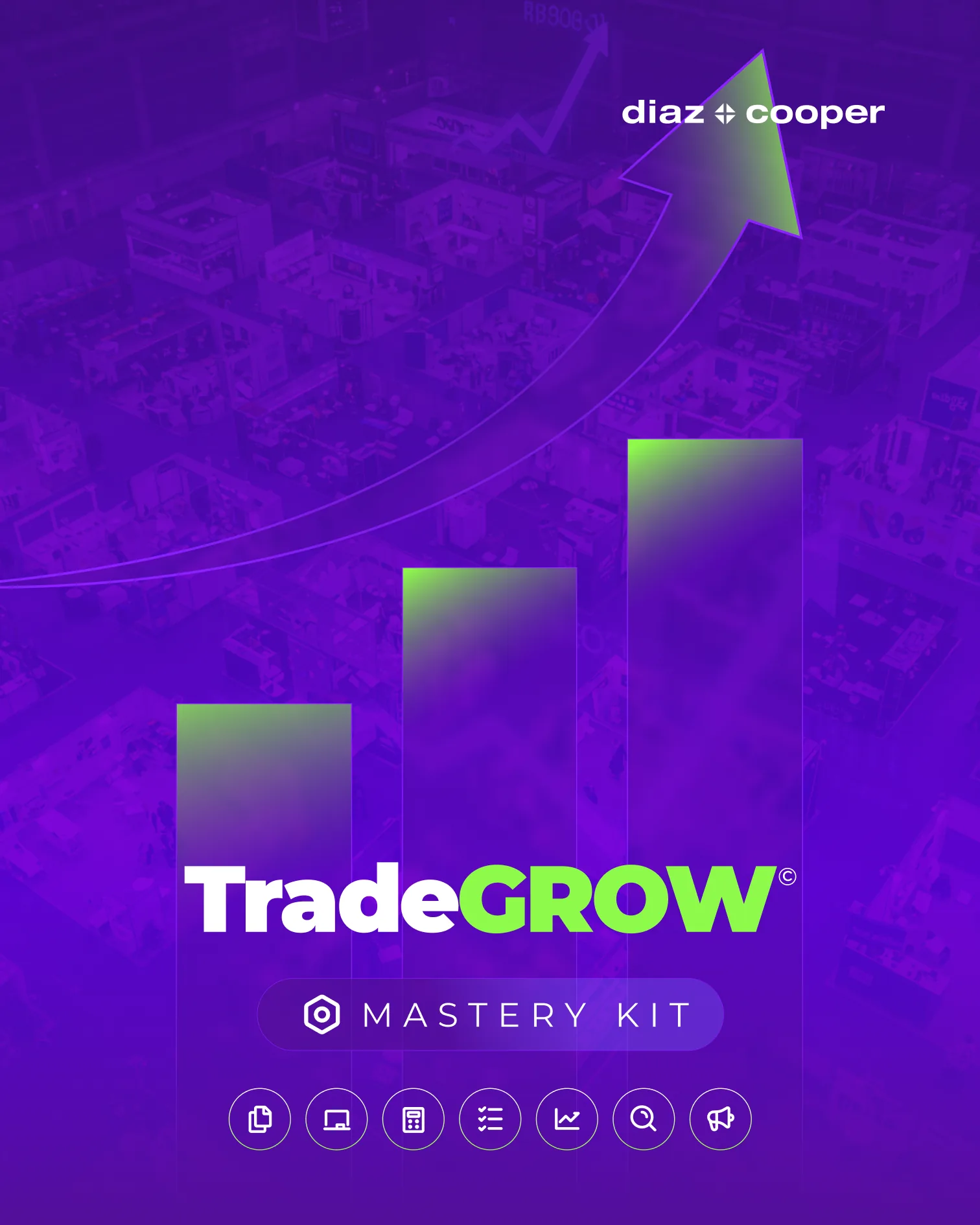 Mastery Kit social cover, the green growth-chart and arrow motif on purple
