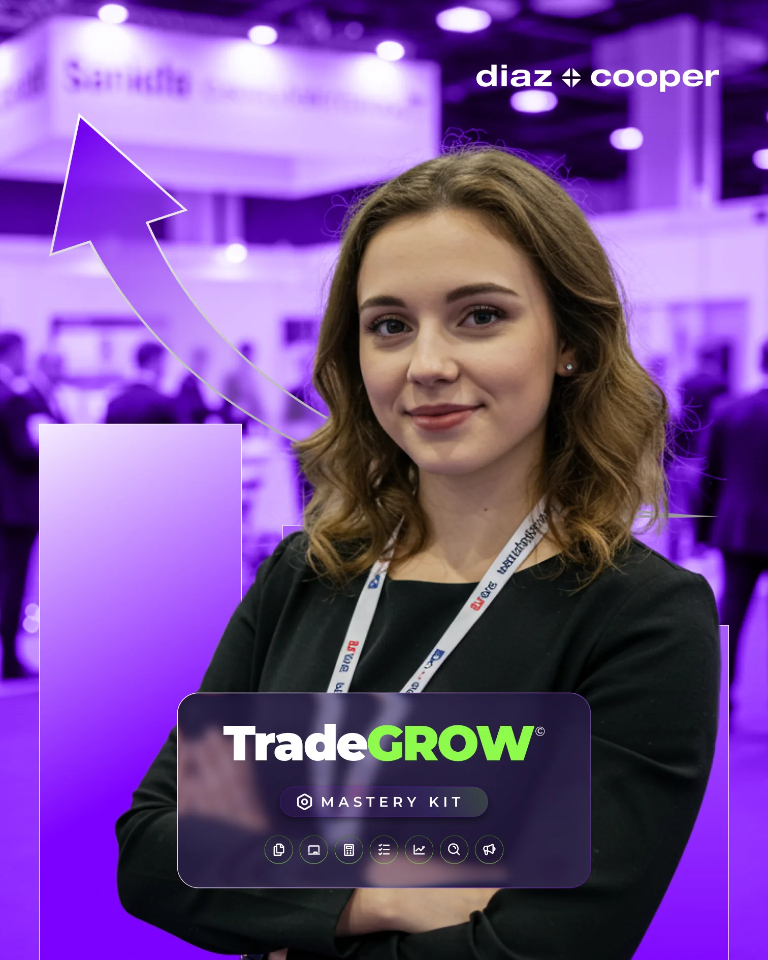 Mastery Kit cover, a woman holding a tablet showing the TradeGROW app
