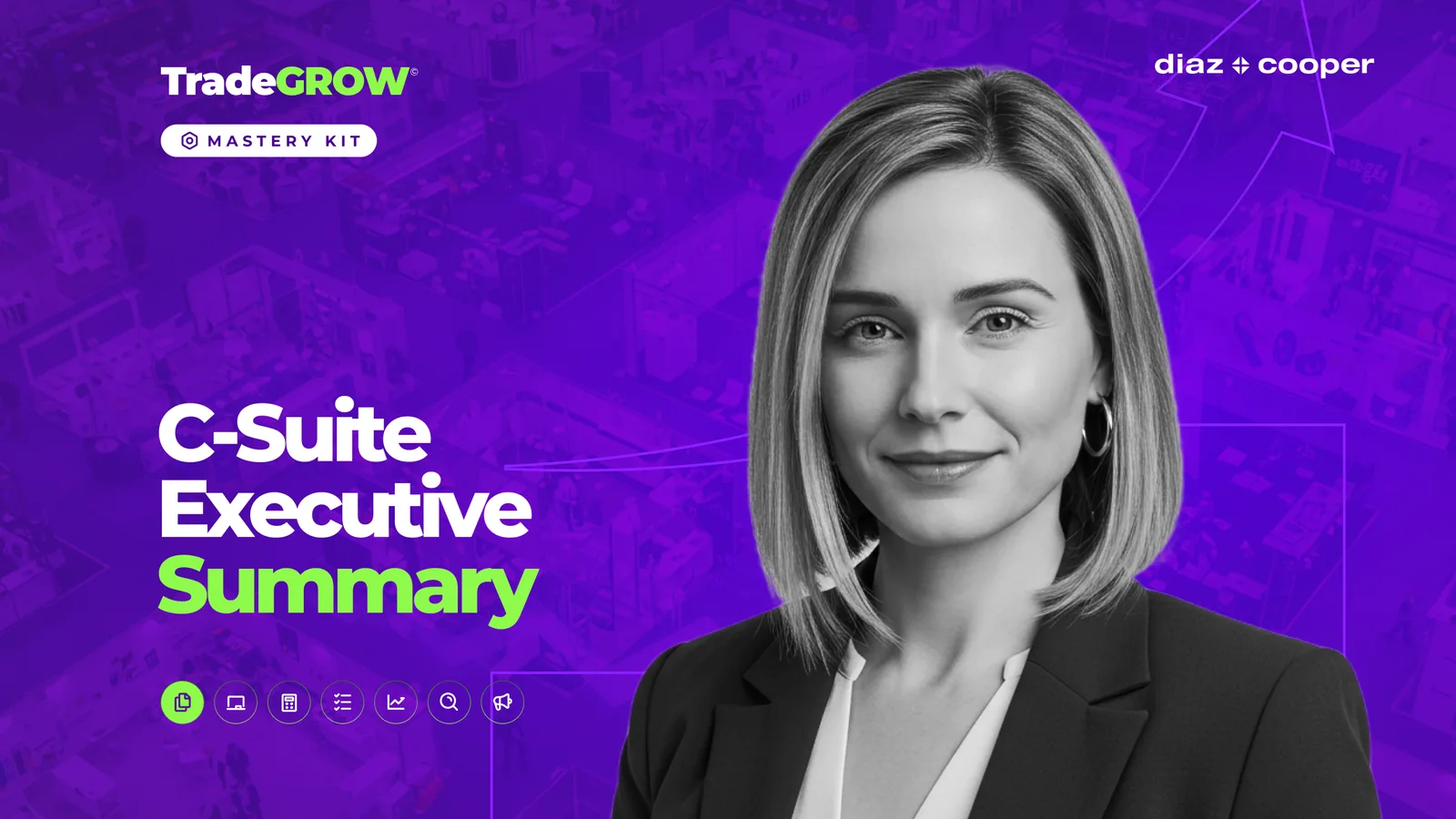 C-suite executive summary ebook cover with a black-and-white portrait and section navigation