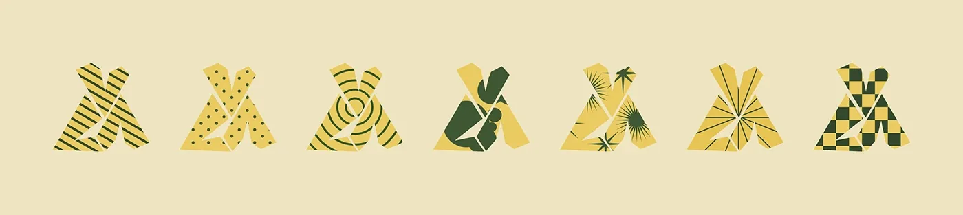 The Vive l’Amour monogram filled with the brand patterns in green and yellow