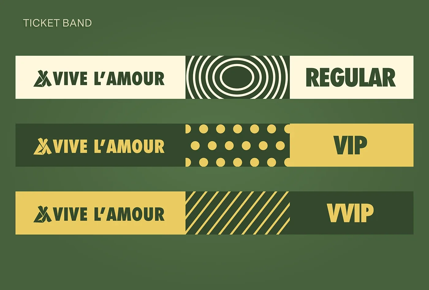 Vive l’Amour ticket bands in Regular, VIP and VVIP tiers